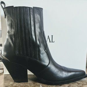 Toral Black Leather Ankle Boots with Stone Detail